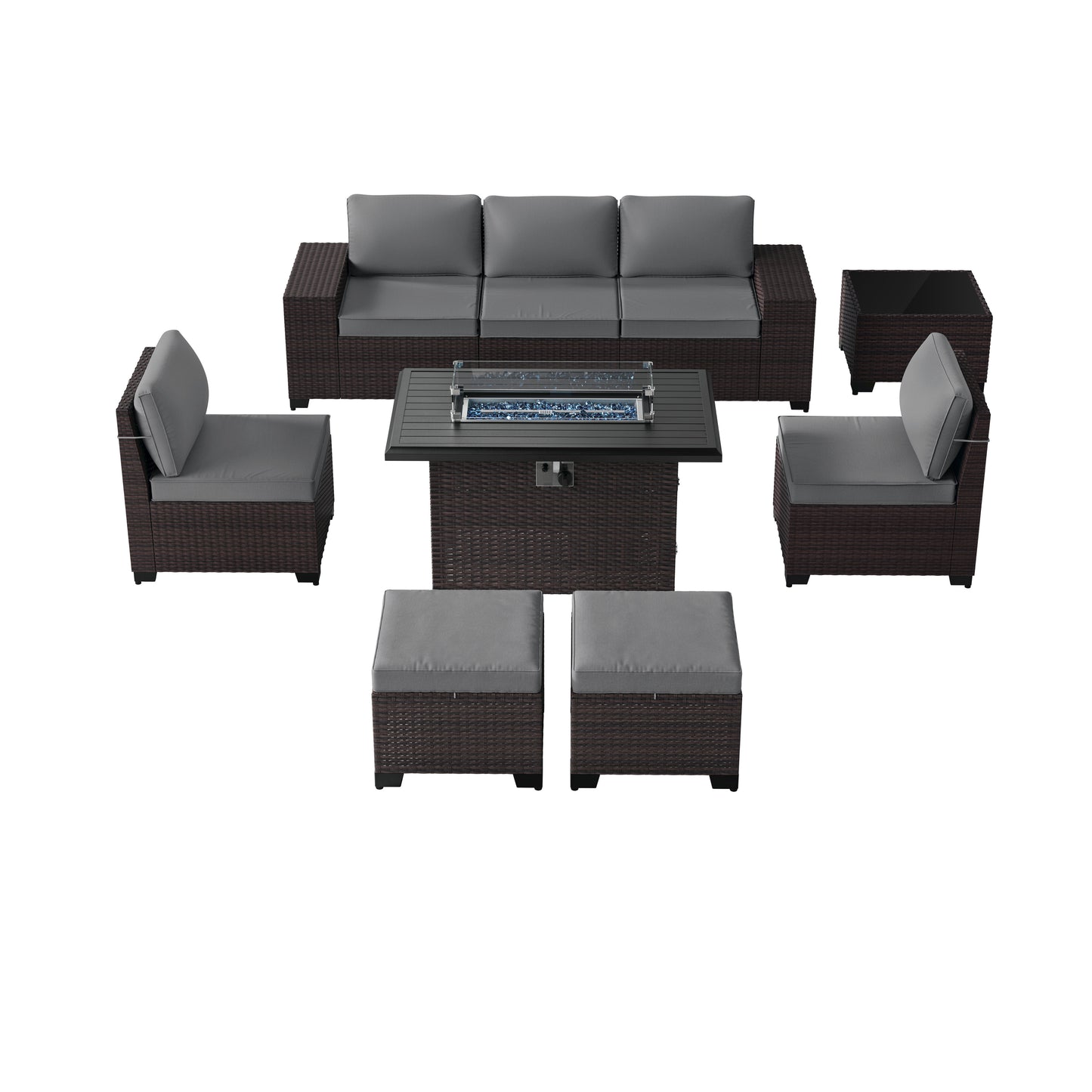 ALAULM 8PCS Outdoor Conversation Set, Wide Armrest Patio PE Rattan Wicker Sectional Sofas with Ottoman for Backyard, Porch, Sand