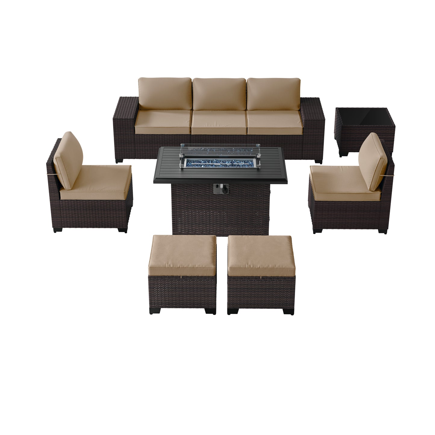 ALAULM 8PCS Outdoor Conversation Set, Wide Armrest Patio PE Rattan Wicker Sectional Sofas with Ottoman for Backyard, Porch, Sand