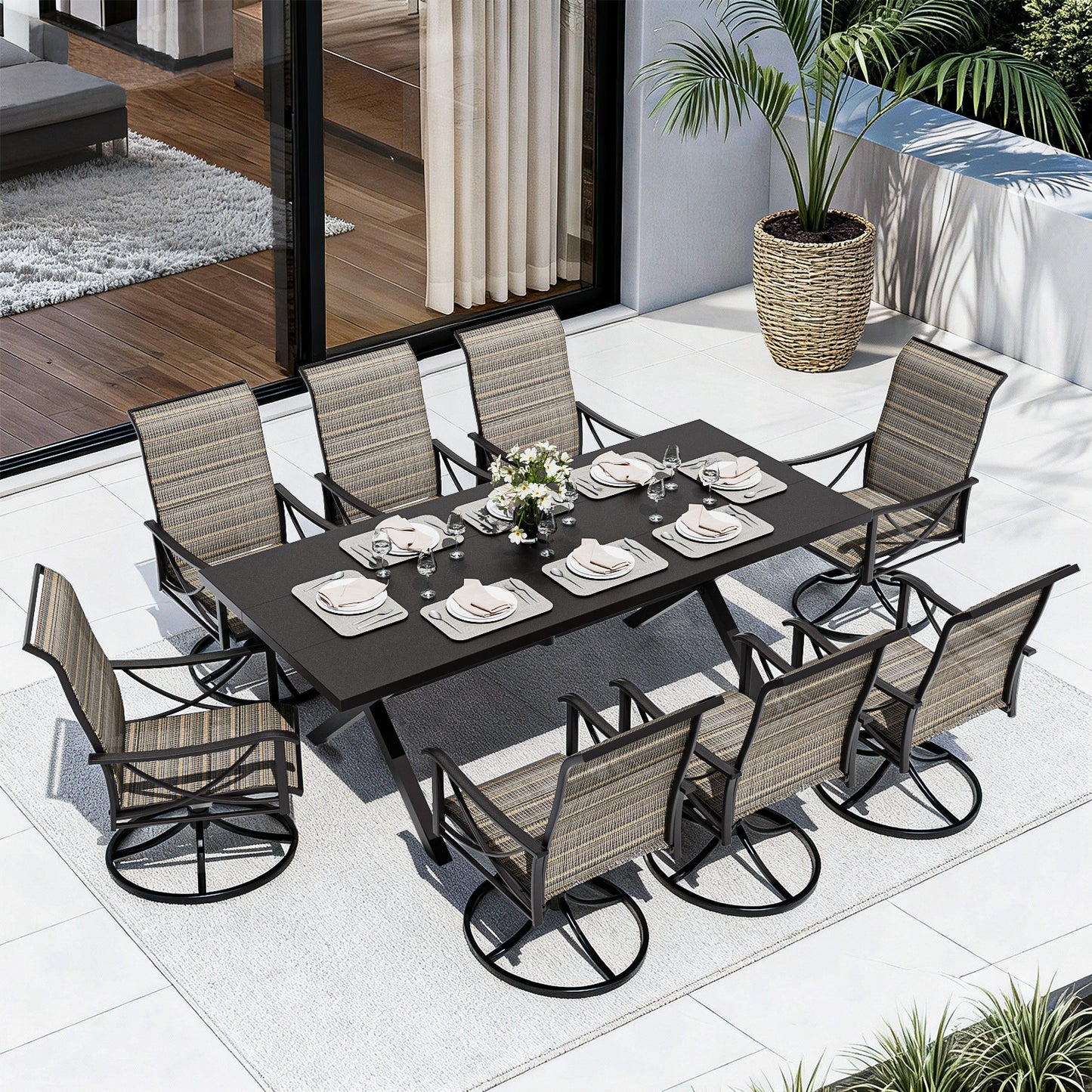 ALAULM Patio Chairs Set of 2, All-Weather Outdoor Swivel Rocker Chair w/Breathable Textilene Fabric, Outdoor Dining Chairs for Deck, Porch, and Garden