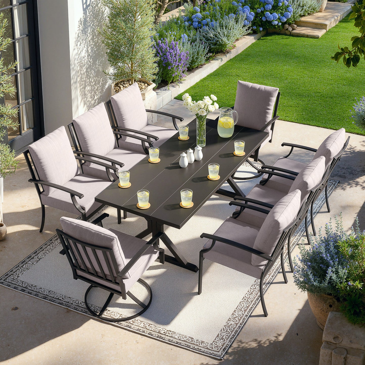 ALAULM 78.2" Rectangular Heavy-Duty Metal Dining Table, Modern Outdoor Patio Table for 8 People, Robust Metal Frame & Reinforced Metal Legs (Brown with Golden Flecks)