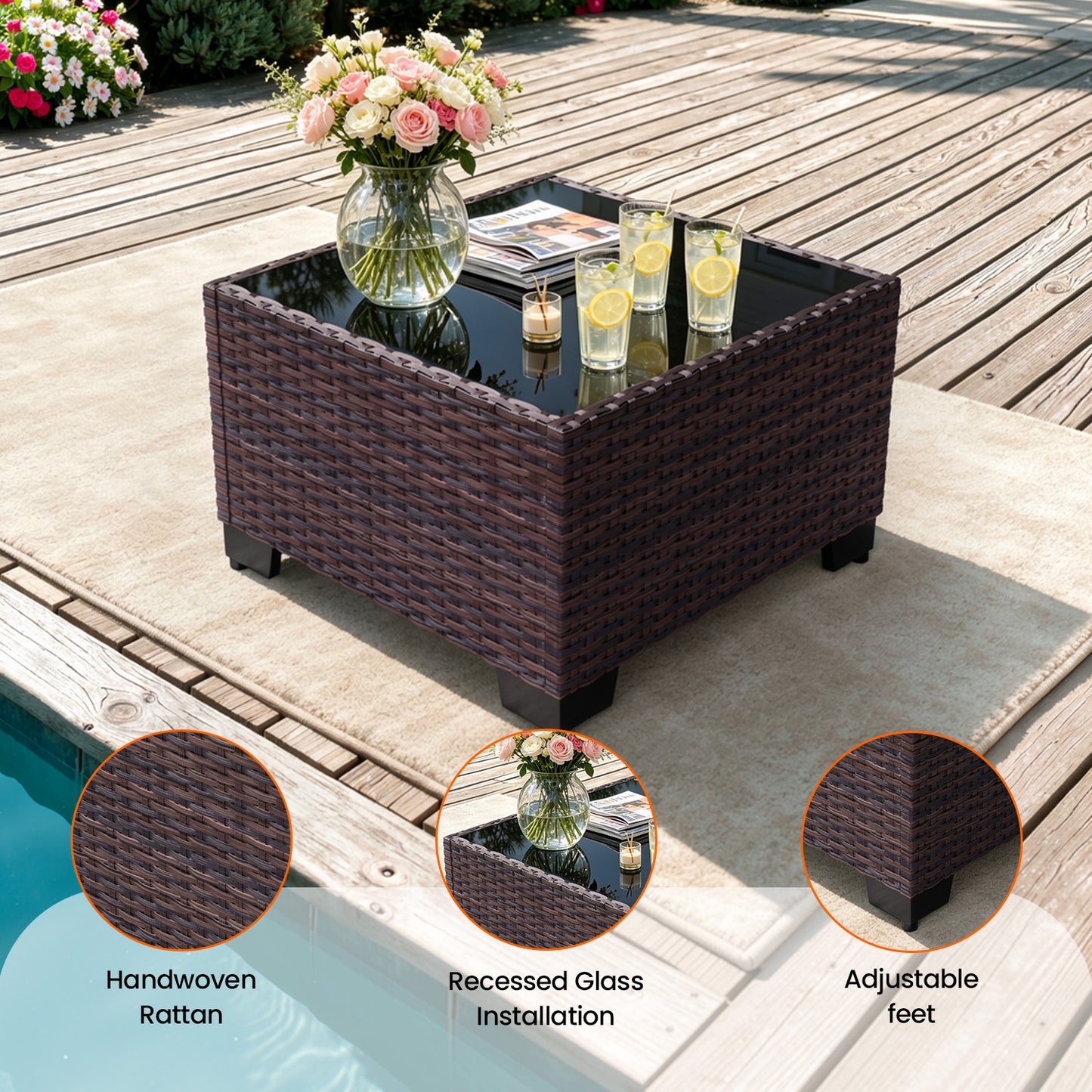 ALAULM 8PCS Outdoor Conversation Set, Wide Armrest Patio PE Rattan Wicker Sectional Sofas with Ottoman for Backyard, Porch, Sand