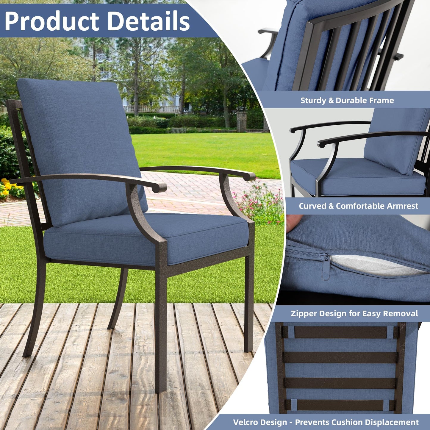 ALAULM Outdoor Dining Chairs Set, Stackabl Patio Dining Chairs with Arms for All Weather, Heavy Duty Dark Brown Powder-Coated Metal Patio Chairs 450LBS, for Backyard Garden Lawn