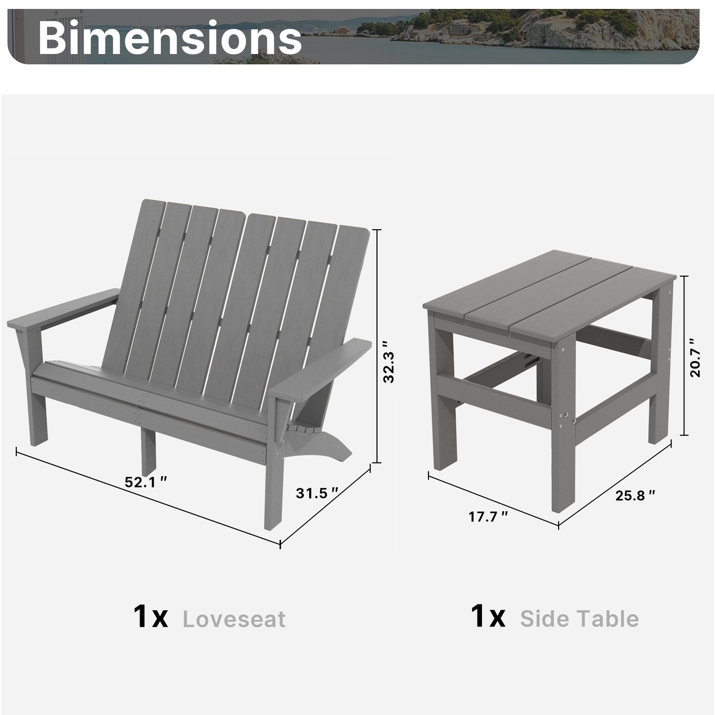 Gotland Adirondack Chair 3 Piece Set With Table, Heavy All-Weather HDPE.Outdoor Lounge Chair for Patio Deck Garden, Backyard Deck& Lawn