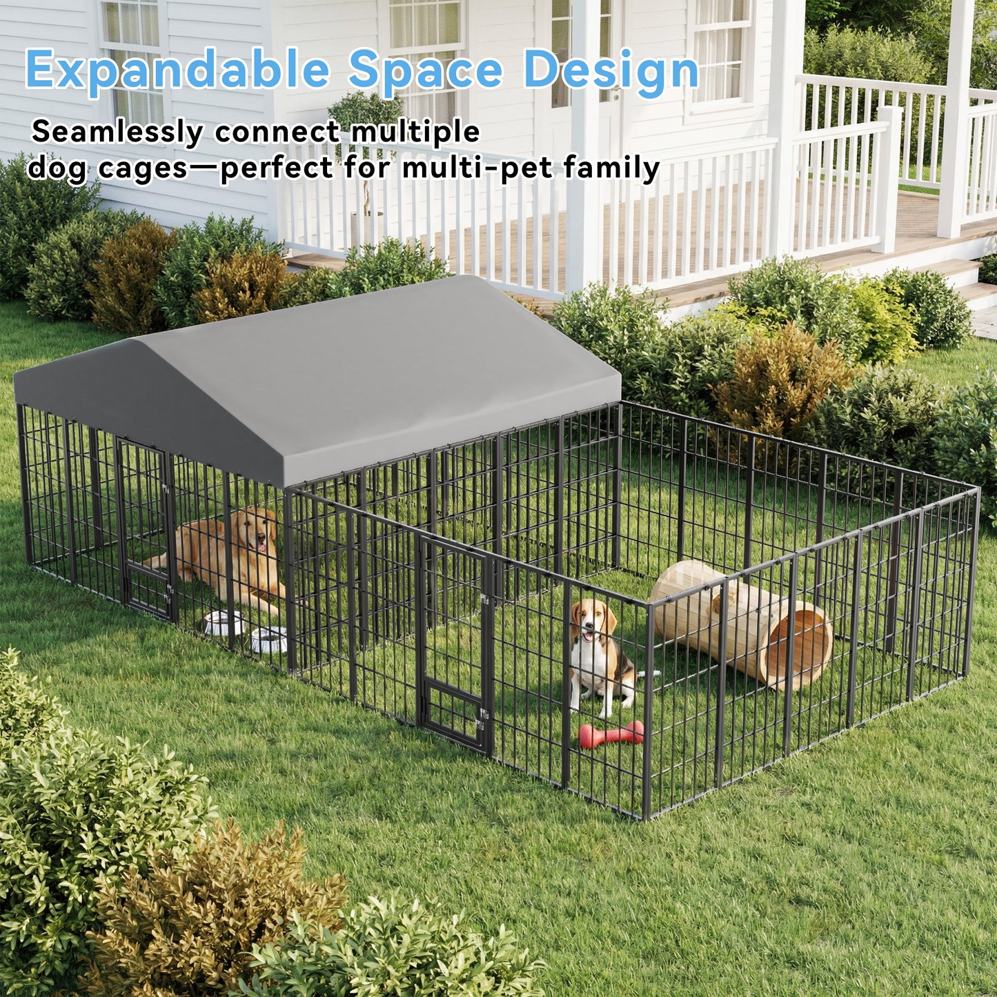 ALAULM Large Outdoor Dog Kennel,10x10FT Heavy-Duty Modular Dog Cage with Roof Dog Pens Outside with Double Doors & Weatherproof Cover Dog Enclosure for Patio,Garden