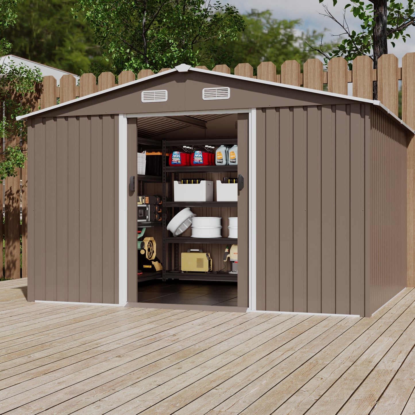 ALAULM 8FT x 6FT Outdoor Storage Shed with Floor and Lockable Doors,Waterproof Metal Garden Tool Shed,Galvanized Steel shed for Backyard,Garden,Patio