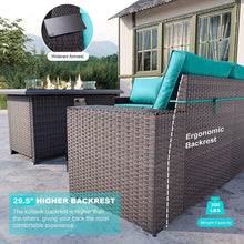 Load image into Gallery viewer, Kullavik 7 Pieces Outdoor Patio Furniture Set with 43&quot; 55000BTU Gas Propane Fire Pit Table PE Wicker Rattan Sectional Sofa Patio Conversation Sets,Green Blue
