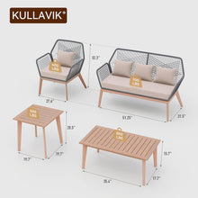 Load image into Gallery viewer, Kullavik Outdoor Patio Furniture Set,5 Pieces Indoor Rope Woven Sectional Sofa Set Modern Oak Patio Conversation Sets with Wooden Table for Balcony,Porch or Backyard
