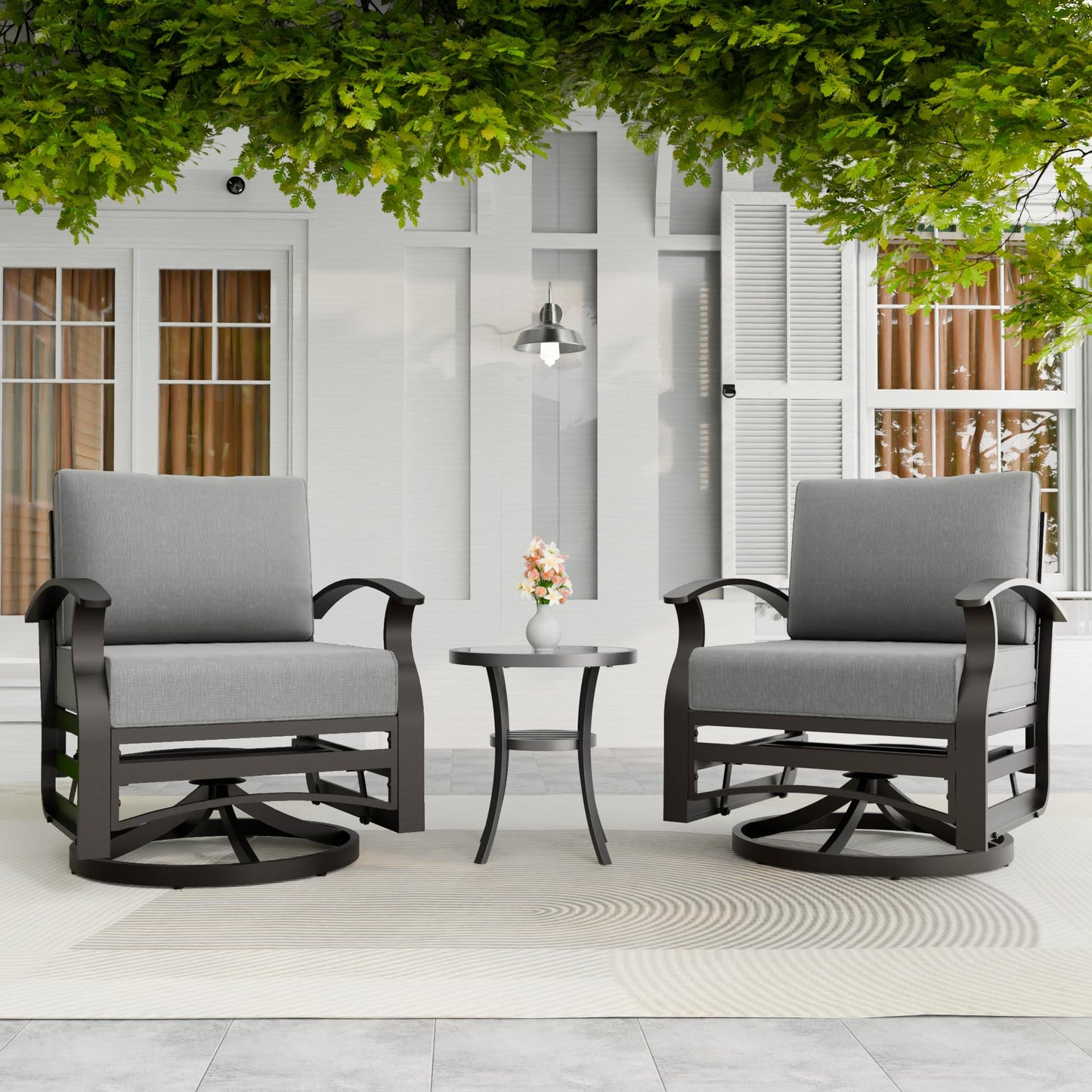 3-Piece Outdoor Swivel Rocking Chair Set | Aluminum, Foam Cushions