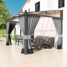 Load image into Gallery viewer, Hardtop Gazebo for Patio,Gazebo Pergola with Sloping Polycarbonate Pitched Roof,Durable Aluminum Frame &amp; Netting Curtain,Large Wall-Mounted Heavy Duty Awnings for Patio,Decks,Backyard
