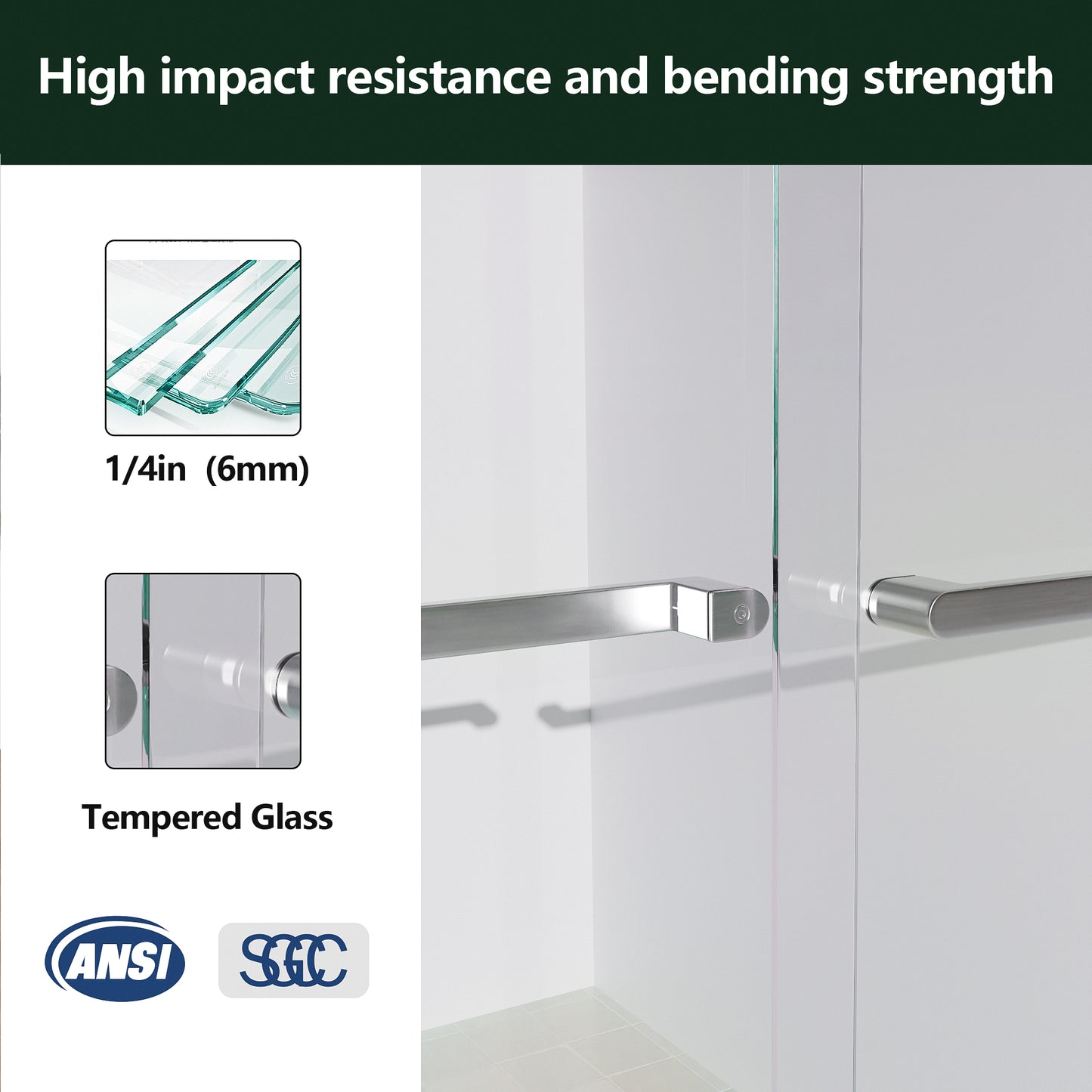 ALAULM Shower Door 44-48" W x 72" H Semi-Frameless Bypasss Bathroom Glass Shower Double Sliding Doors,1/4" (6mm) Clear SGCC Tempered Glass with Explosion-Proof Film, Black
