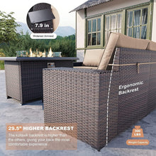 Load image into Gallery viewer, Kullavik 7 Pieces Outdoor Patio Furniture Set with 43&quot; 55000BTU Gas Propane Fire Pit Table PE Wicker Rattan Sectional Sofa Patio Conversation Sets,Khaki
