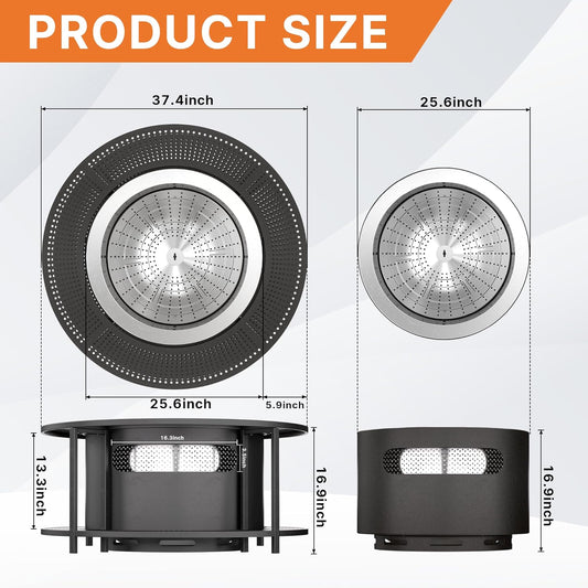 ALAULM 25 Inch Smokeless Fire Pit Tabletop, Stainless Steel Wood Burning Firepit for Outdoor Patio, Includes Weather-Resistant Cover