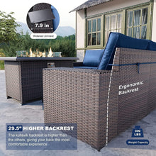 Load image into Gallery viewer, Kullavik 7 Pieces Outdoor Patio Furniture Set with 43&quot; 55000BTU Gas Propane Fire Pit Table PE Wicker Rattan Sectional Sofa Patio Conversation Sets,Navy Blue
