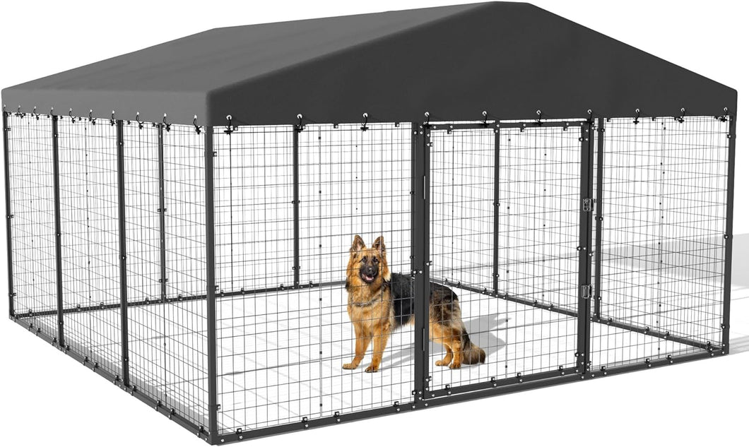 Kullavik Large Outdoor Dog Kennel,Heavy Duty Dog Cage with Roof,Galvanized Steel Dog Kennel Fence with Double Safety Locks,New