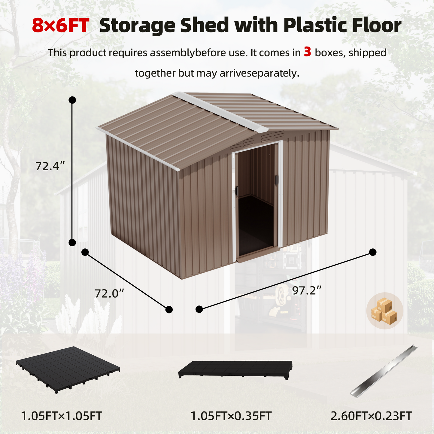 ALAULM 8FT x 6FT Outdoor Storage Shed with Floor and Lockable Doors,Waterproof Metal Garden Tool Shed,Galvanized Steel shed for Backyard,Garden,Patio