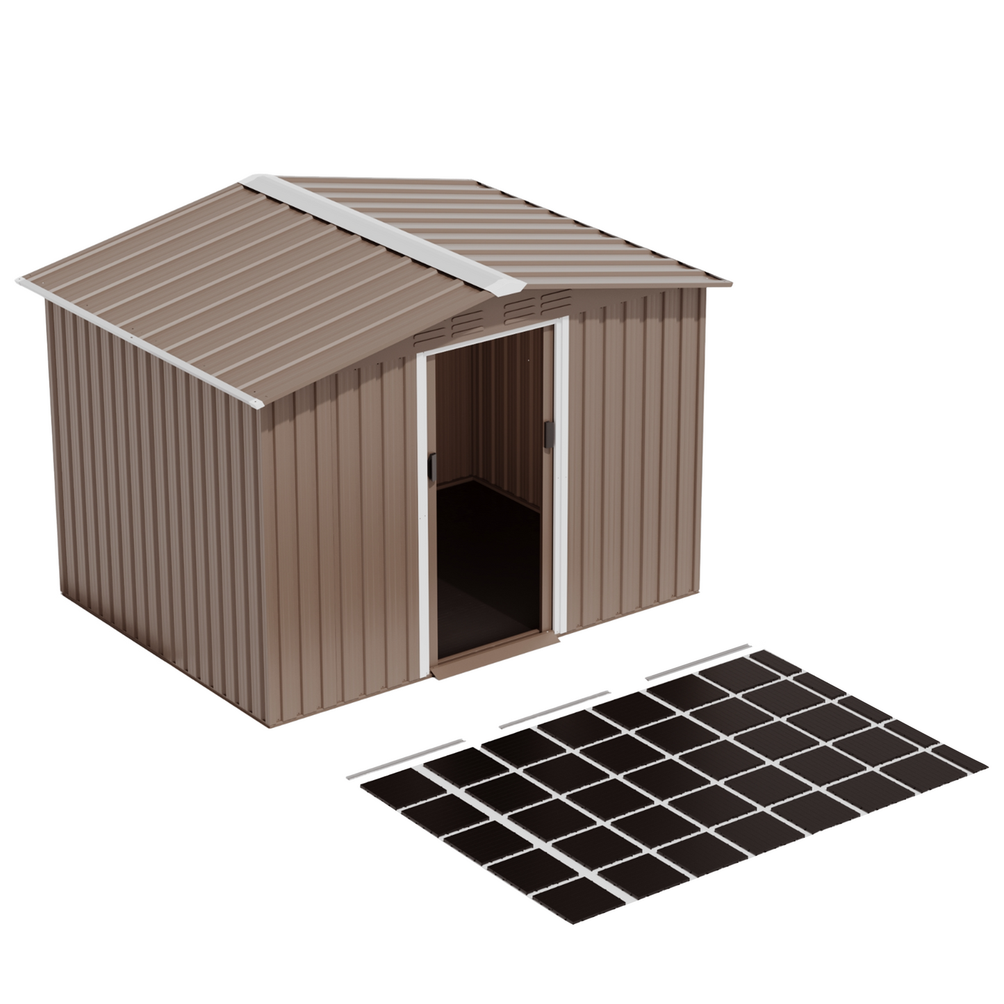 ALAULM 8FT x 6FT Outdoor Storage Shed with Floor and Lockable Doors,Waterproof Metal Garden Tool Shed,Galvanized Steel shed for Backyard,Garden,Patio