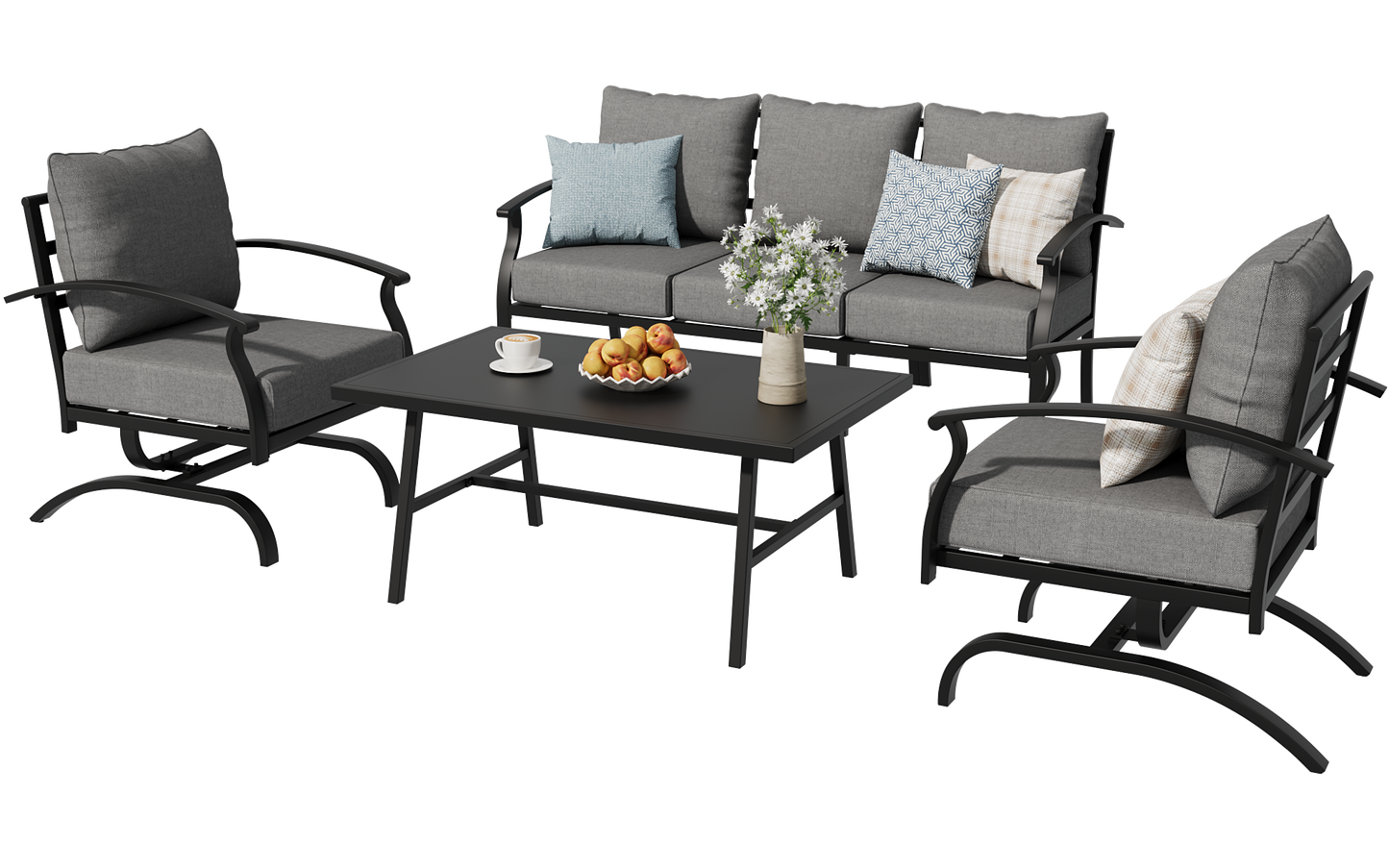 ALAULM 4 Piece Patio Furniture Set,Outdoor Metal Patio Furniture with Coffee Table & Rocking Chairs Conversation Set for Porch,Backyard,Poolside, Garden