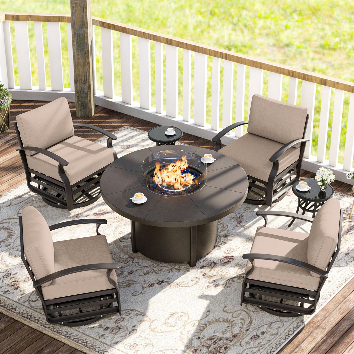 ALAULM Aluminium Patio Furniture Set with Swivel Chairs, 4-Seater Metal Outdoor Furniture Patio Sectional Sofas Patio Conversation Set with 5.1" Cushions For Patio, Backyard, Poolside