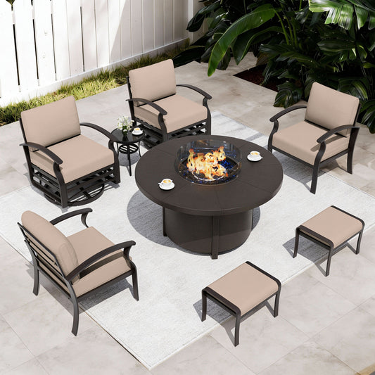 ALAULM Aluminium Patio Furniture Set with Swivel Chairs, 6-Seater Metal Outdoor Furniture Patio Sectional Sofas Patio Conversation Set with 2 Ottomans For Patio, Backyard, Poolside