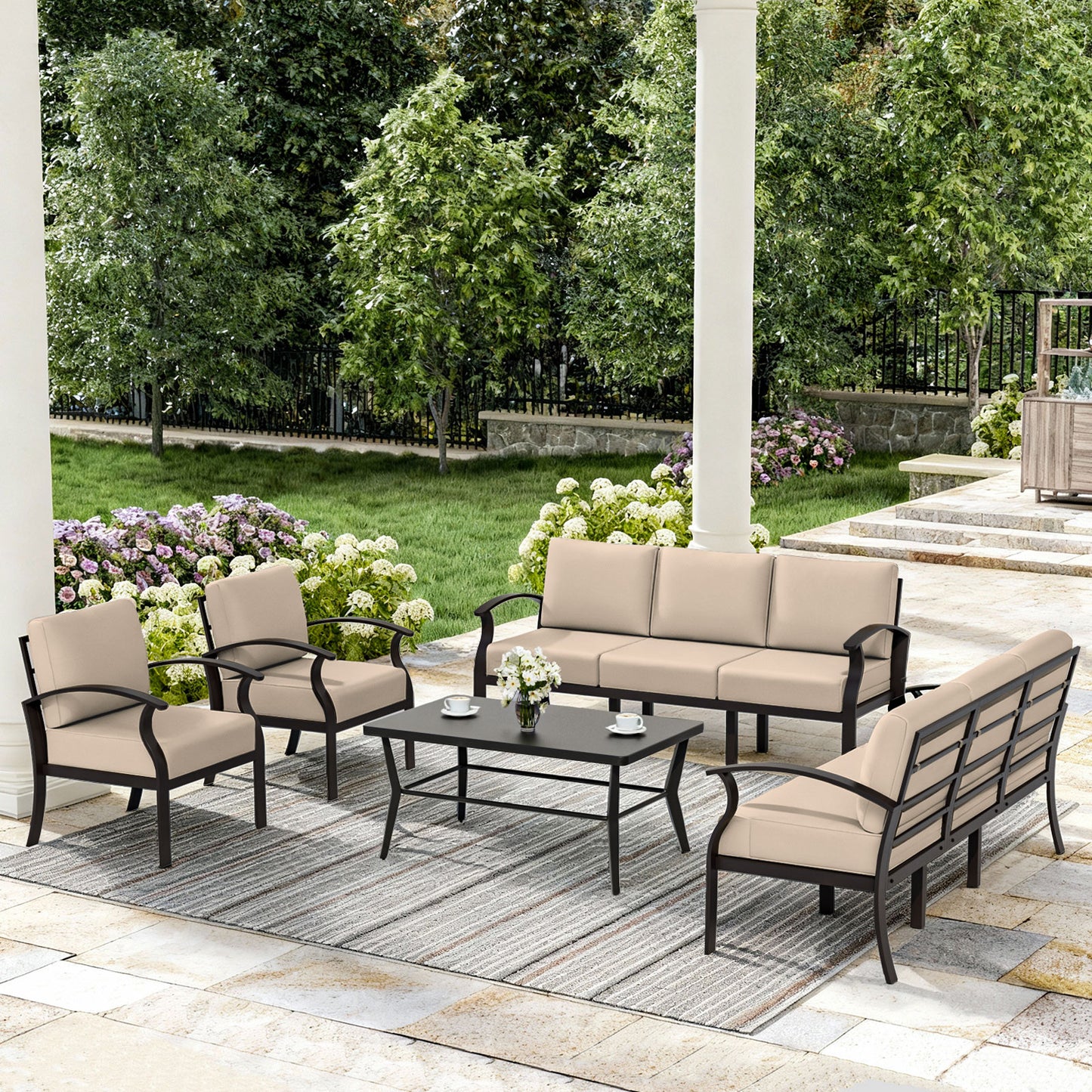 ALAULM 8-Seat Aluminum Patio Furniture Set, Outdoor Patio Conversation Set with Rectangular Metal Coffee Tables and 5.1" Cushions for Patio Backyard Poolside