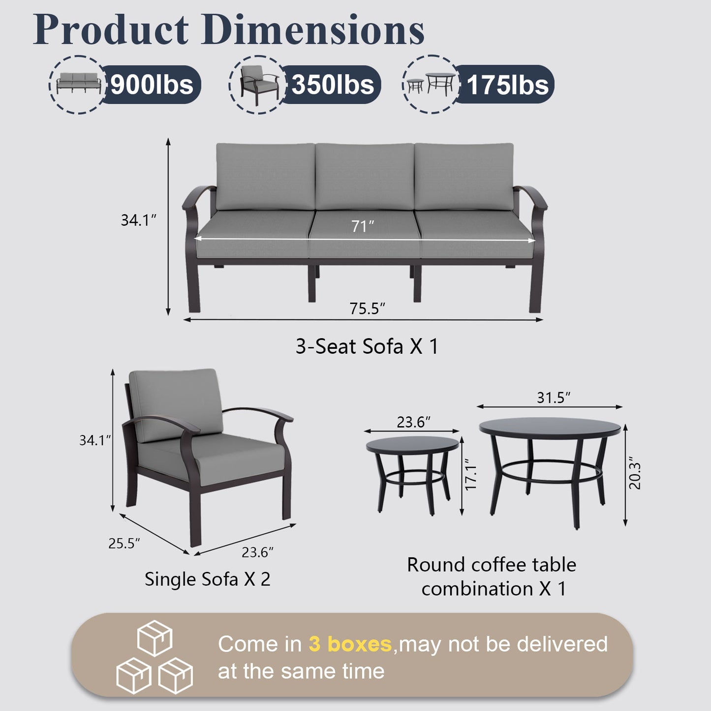 ALAULM 5-Seat Aluminum Patio Furniture Set, Outdoor Patio Conversation Set with 2 Round Metal Coffee Tables and 5.1" Cushions for Patio Backyard Poolside