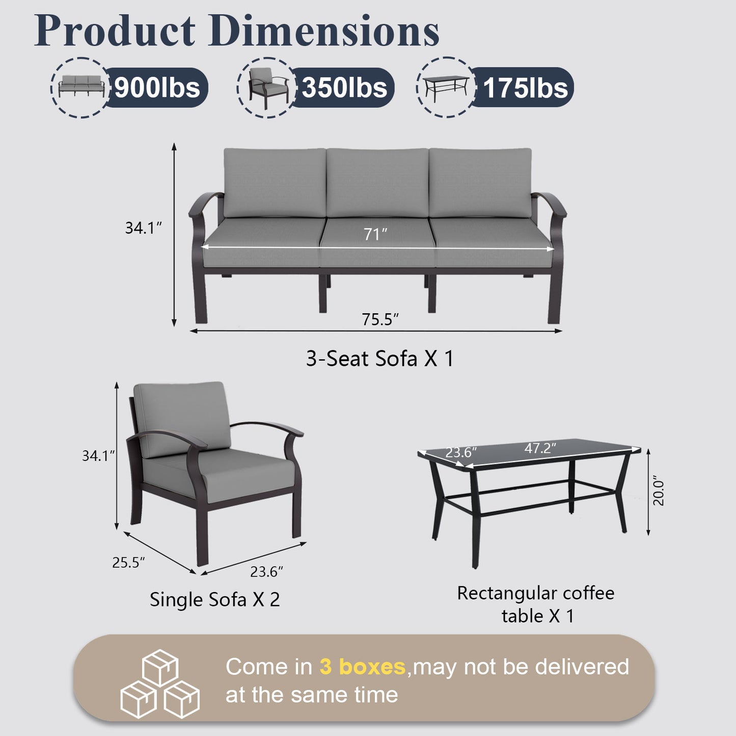ALAULM 5-Seat Aluminum Patio Furniture Set, Outdoor Patio Conversation Set with Rectangular Metal Coffee Table and 5.1" Cushions for Patio Backyard Poolside，Sand