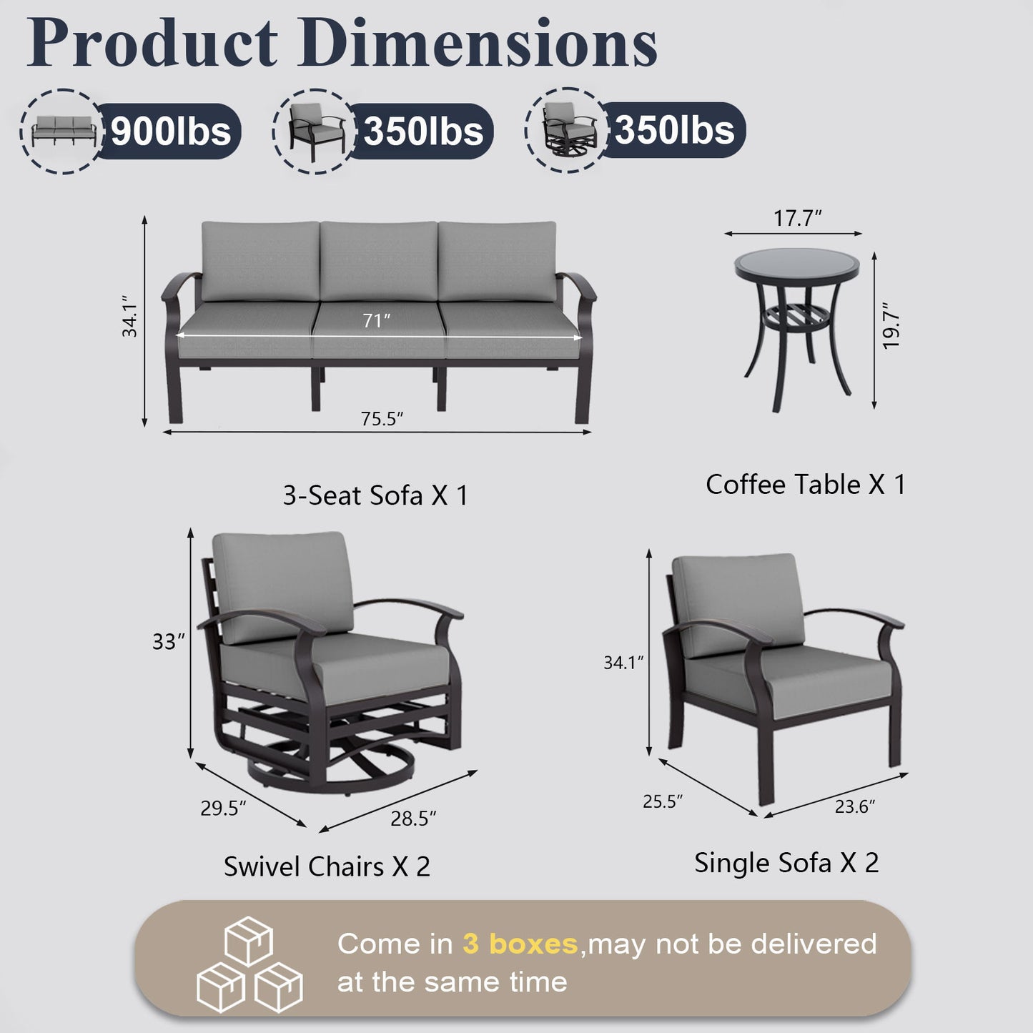 ALAULM 7-Seat Aluminum Patio Furniture Set, Outdoor Patio Conversation Set with 2 Swivel Glider Chairs and 5.1" Cushions for Patio Backyard Poolside