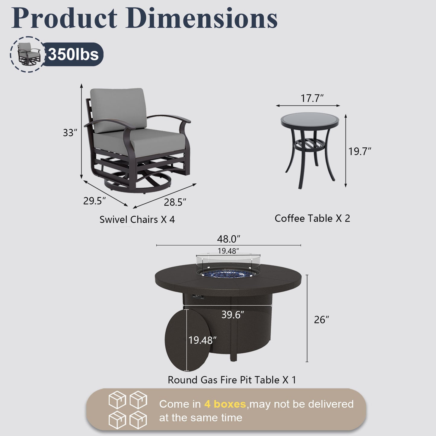ALAULM Aluminium Patio Furniture Set with Swivel Chairs, 4-Seater Metal Outdoor Furniture Patio Sectional Sofas Patio Conversation Set with 5.1" Cushions For Patio, Backyard, Poolside