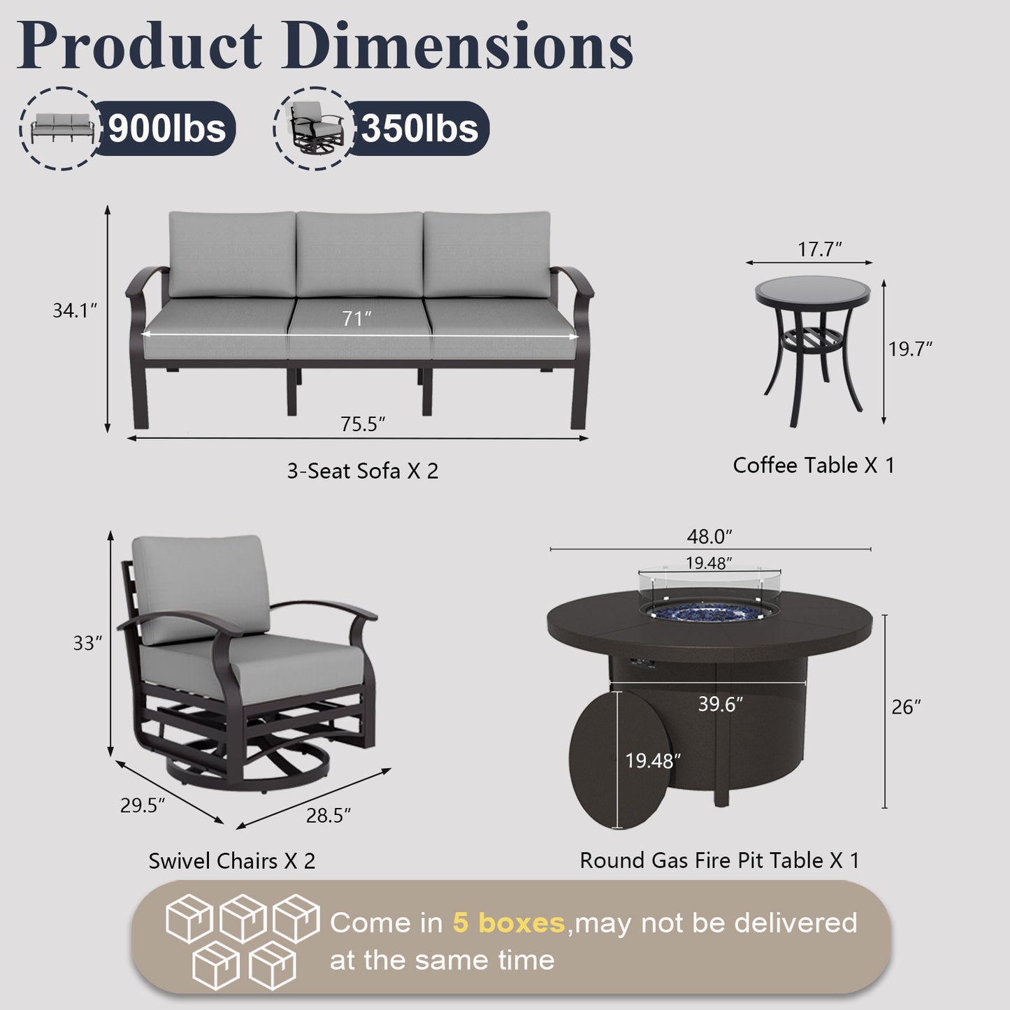 ALAULM Aluminium Patio Furniture Set with Swivel Chairs, 8-Seater Metal Outdoor Furniture Patio Sectional Sofas Patio Conversation Set with 2 swivel chairs For Patio, Backyard, Poolside