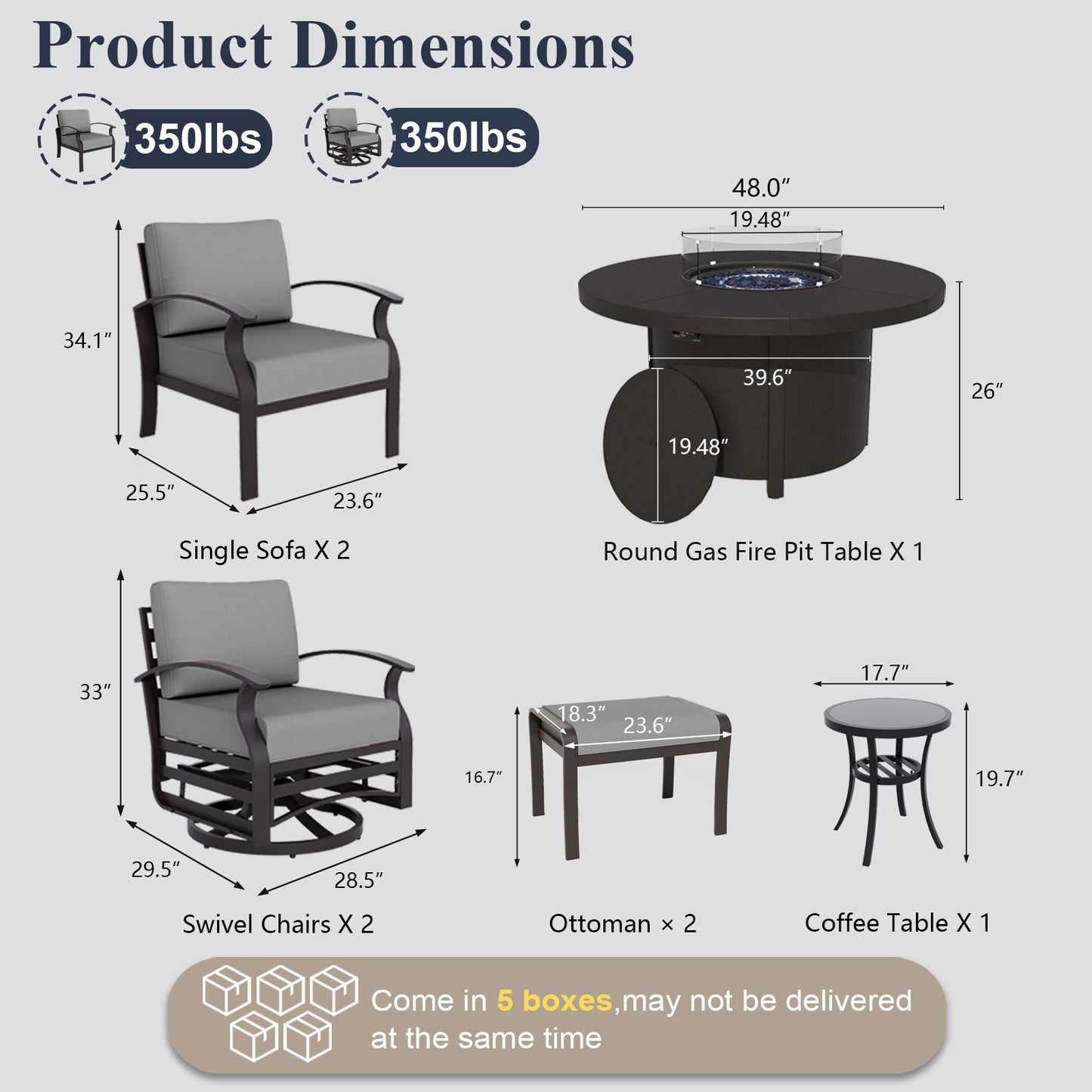 ALAULM Aluminium Patio Furniture Set with Swivel Chairs, 6-Seater Metal Outdoor Furniture Patio Sectional Sofas Patio Conversation Set with 2 Ottomans For Patio, Backyard, Poolside
