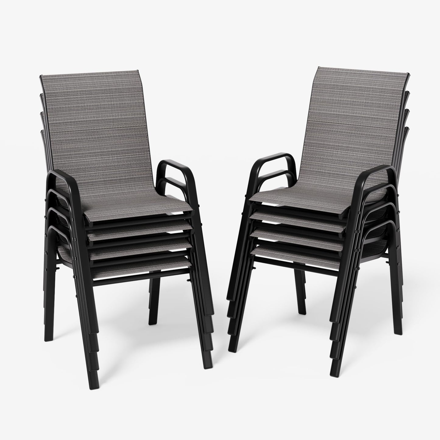 Gotland Set of 4 Patio Chairs, Stackable Textilene High Back Outdoor Dining Chairs, All Weather Metal Frame Outdoor Chairs for Backyard Garden Deck, Brown
