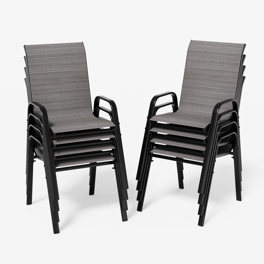 Gotland Set of 4 Patio Chairs, Stackable Textilene High Back Outdoor Dining Chairs, All Weather Metal Frame Outdoor Chairs for Backyard Garden Deck, Brown