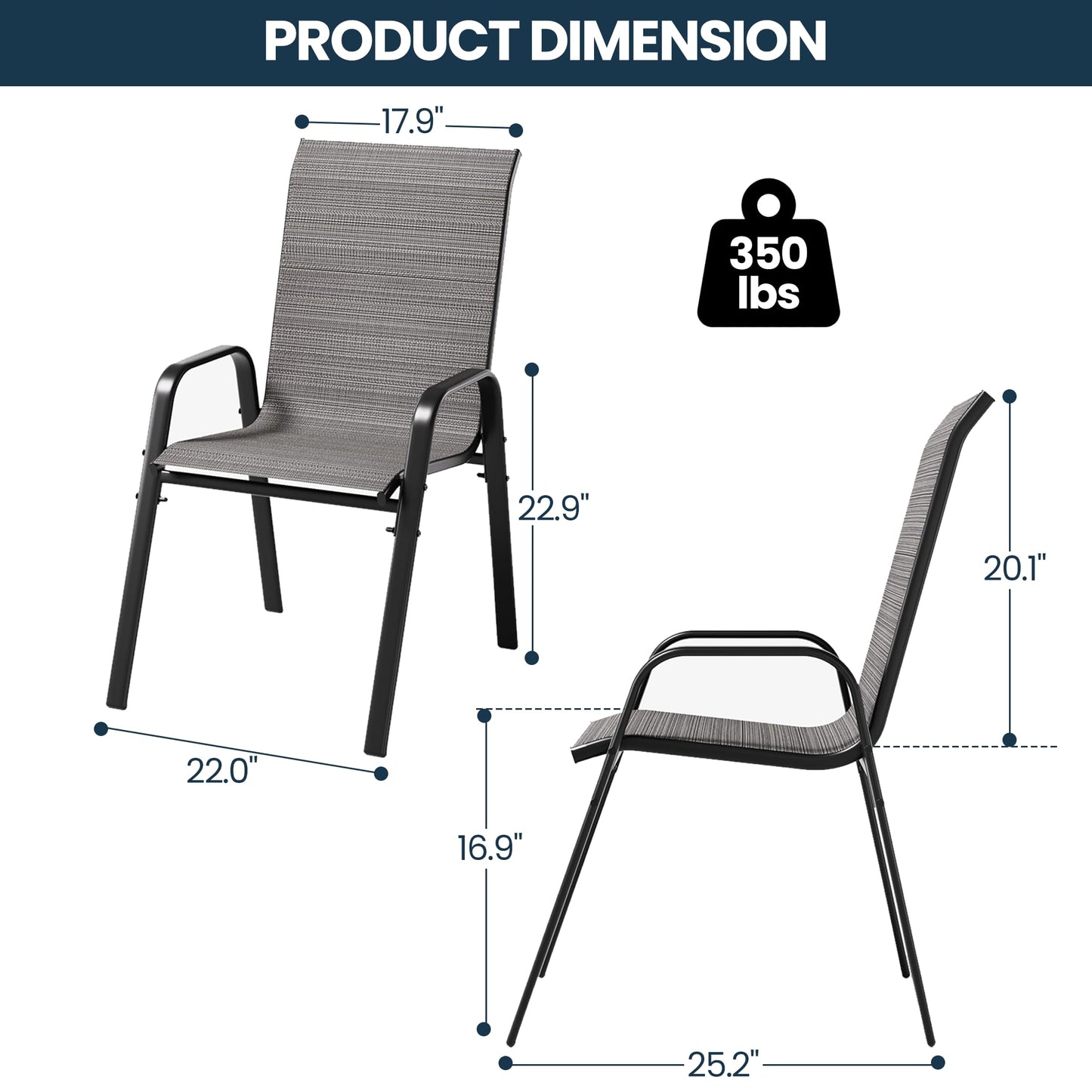 Gotland Set of 4 Patio Chairs, Stackable Textilene High Back Outdoor Dining Chairs, All Weather Metal Frame Outdoor Chairs for Backyard Garden Deck, Brown