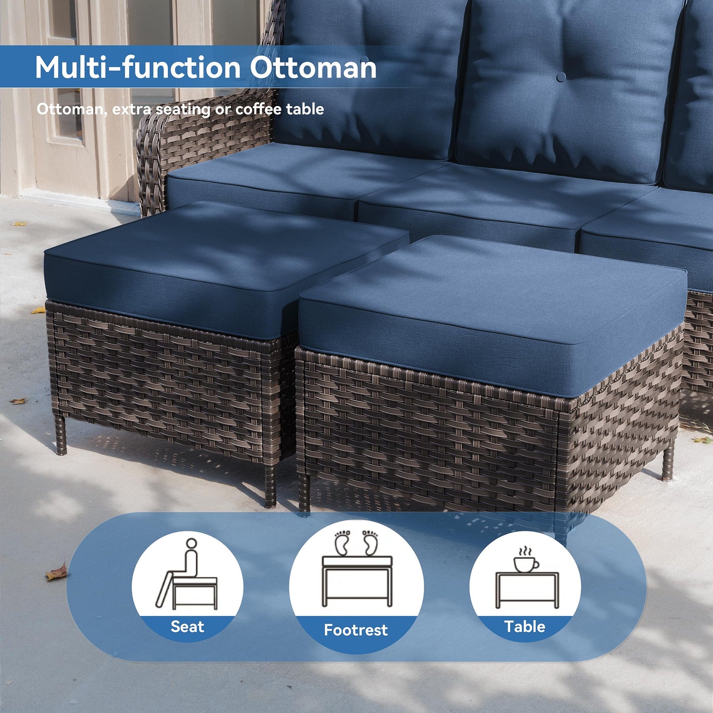 ALAULM 7 Pieces Patio Furniture Set,All-Weather Wicker High Back Outdoor Swivel Rocker Patio Chairs with Coffee Table & Thick Cushions,Paito Conversation Set for Porch,Deck