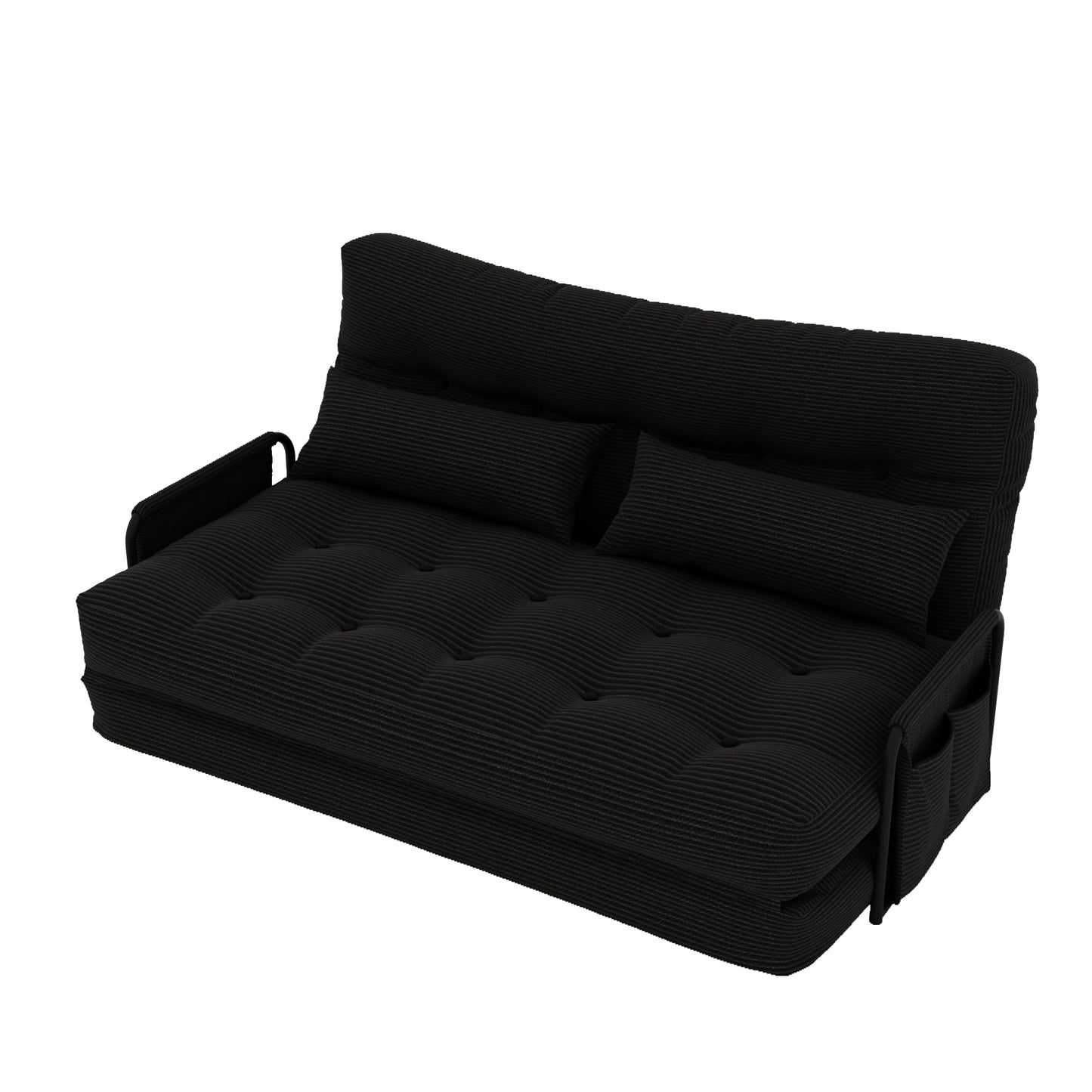 ALAULM Modern Two-Seater Folding Sofa Bed Convertible Sleeper Couch with Pillows, Storage Side, Versatile Floor Couch for Living Room Bedroom, White | Foldable, Comfortable, Multiple Usage