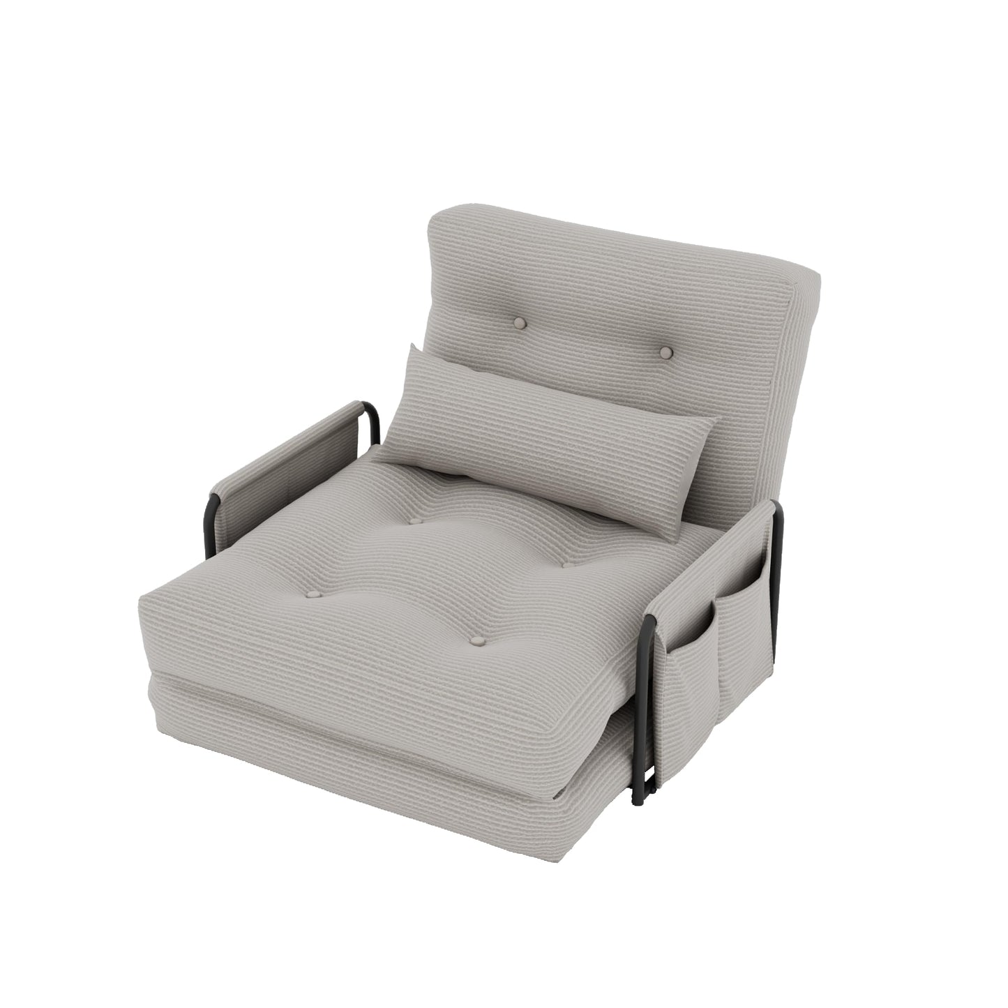 ALAULM Modern Two-Seater Folding Sofa Bed Convertible Sleeper Couch with Pillows, Storage Side, Versatile Floor Couch for Living Room Bedroom, White | Foldable, Comfortable, Multiple Usage