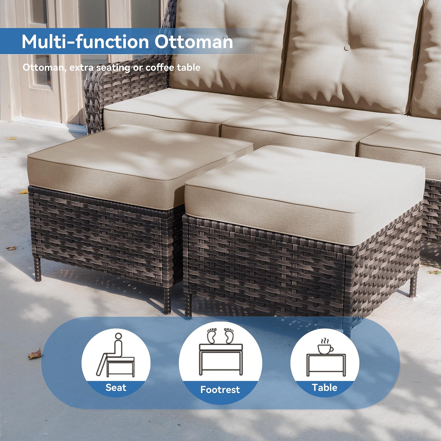 ALAULM 7 Pieces Patio Furniture Set,All-Weather Wicker High Back Outdoor Swivel Rocker Patio Chairs with Coffee Table & Thick Cushions,Paito Conversation Set for Porch,Deck