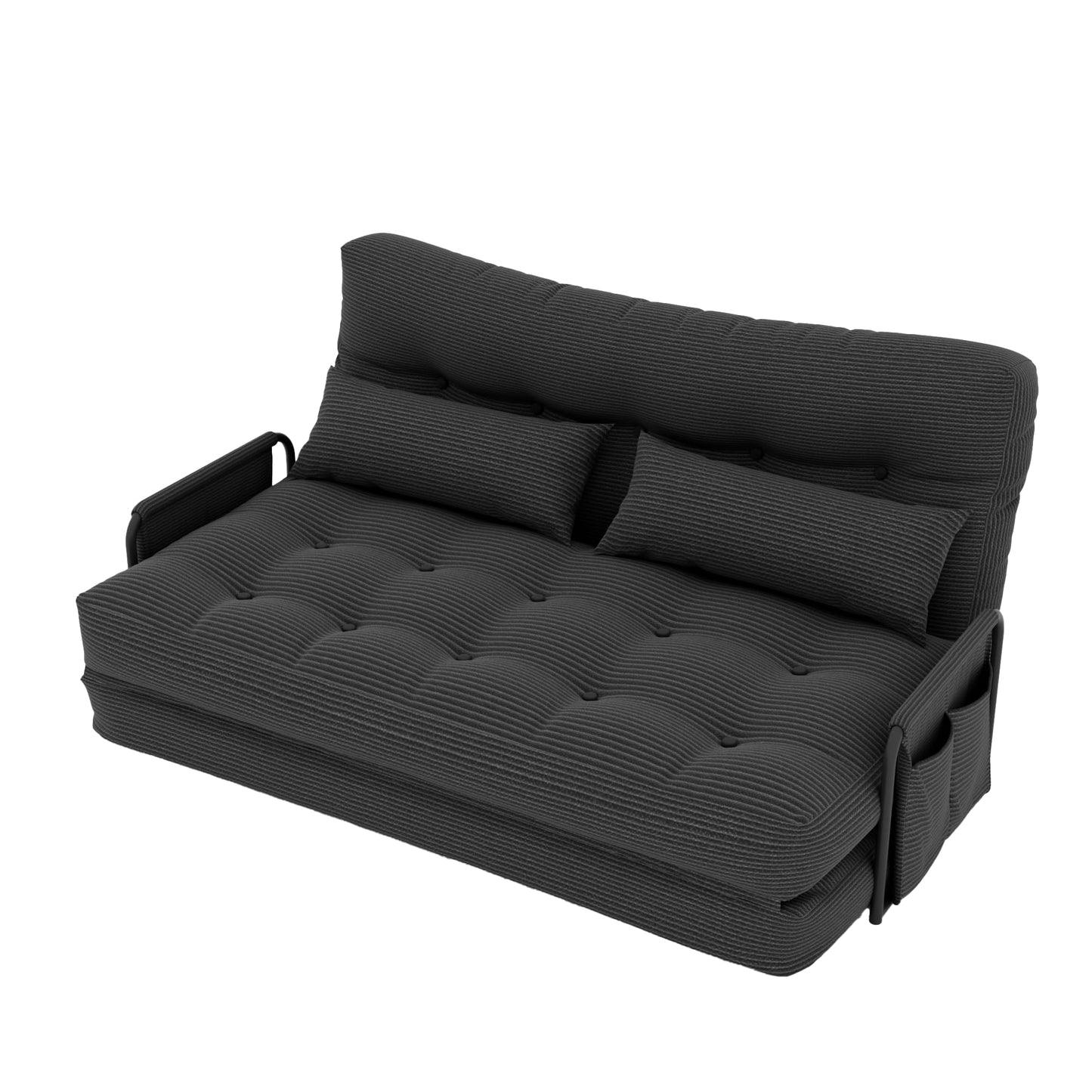 ALAULM Modern Two-Seater Folding Sofa Bed Convertible Sleeper Couch with Pillows, Storage Side, Versatile Floor Couch for Living Room Bedroom, White | Foldable, Comfortable, Multiple Usage