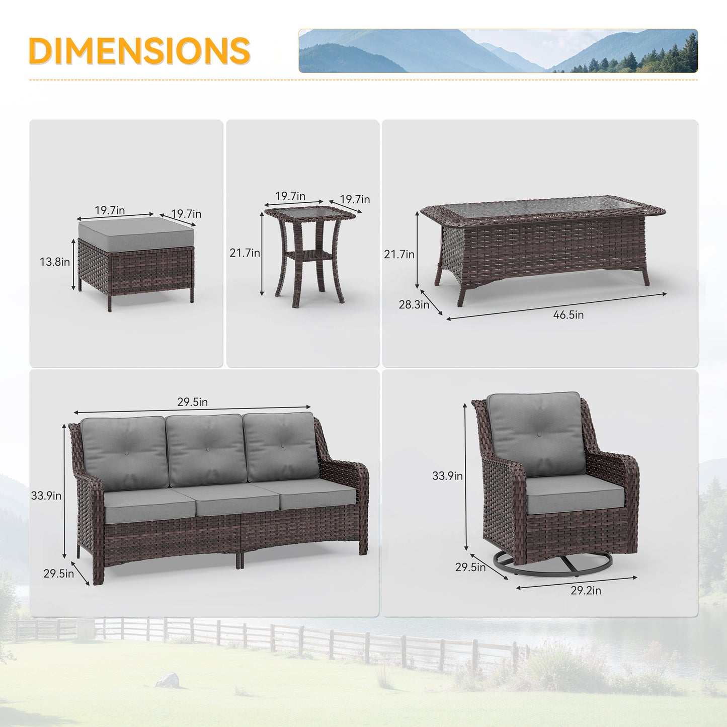 Gotalnd 7-Piece Patio Furniture Set, Outdoor Thick Wicker Sectional Sofas with 2 Swivel Chairs, High Back Sectional Sofa Couch, Outdoor Conversation Set for Backyard, Porch, Deck