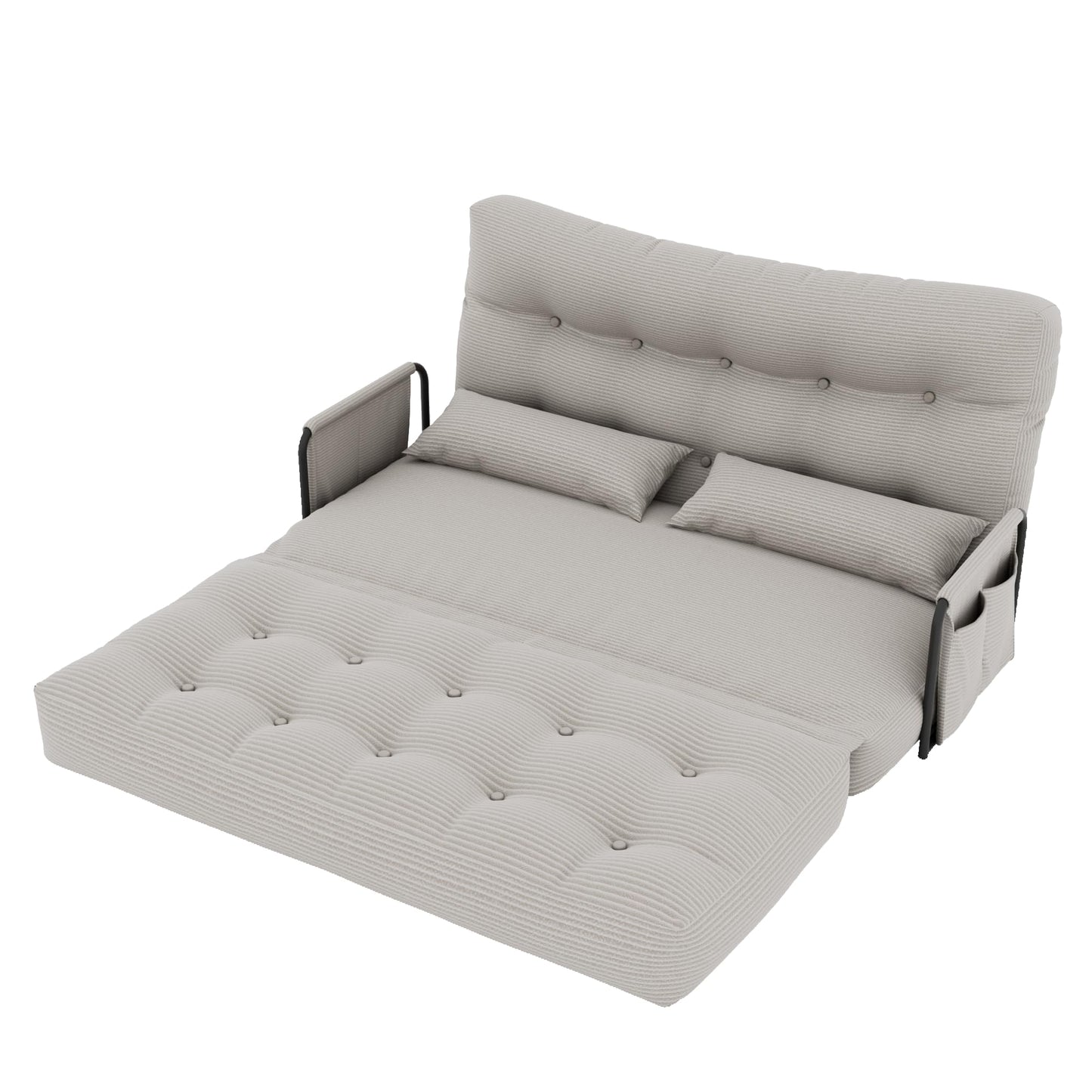 ALAULM Modern Two-Seater Folding Sofa Bed Convertible Sleeper Couch with Pillows, Storage Side, Versatile Floor Couch for Living Room Bedroom, White | Foldable, Comfortable, Multiple Usage