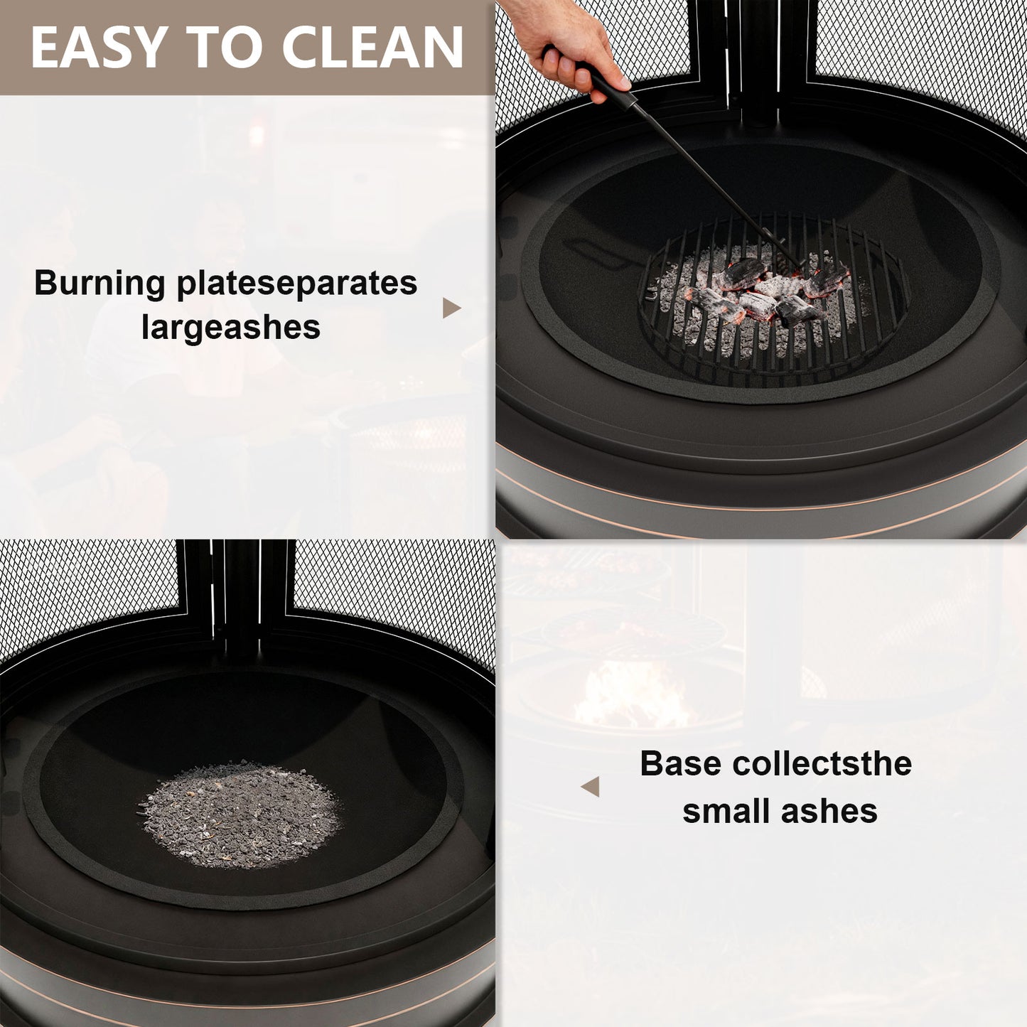 ALAULM Metal Chiminea Fire Pit with Grill, 2 in 1 Firepit with Adjustable Grill Tray & Mesh Spark Screen Door, 3-Door Multi-Access Fireplace for Patio, Garden & Backyard