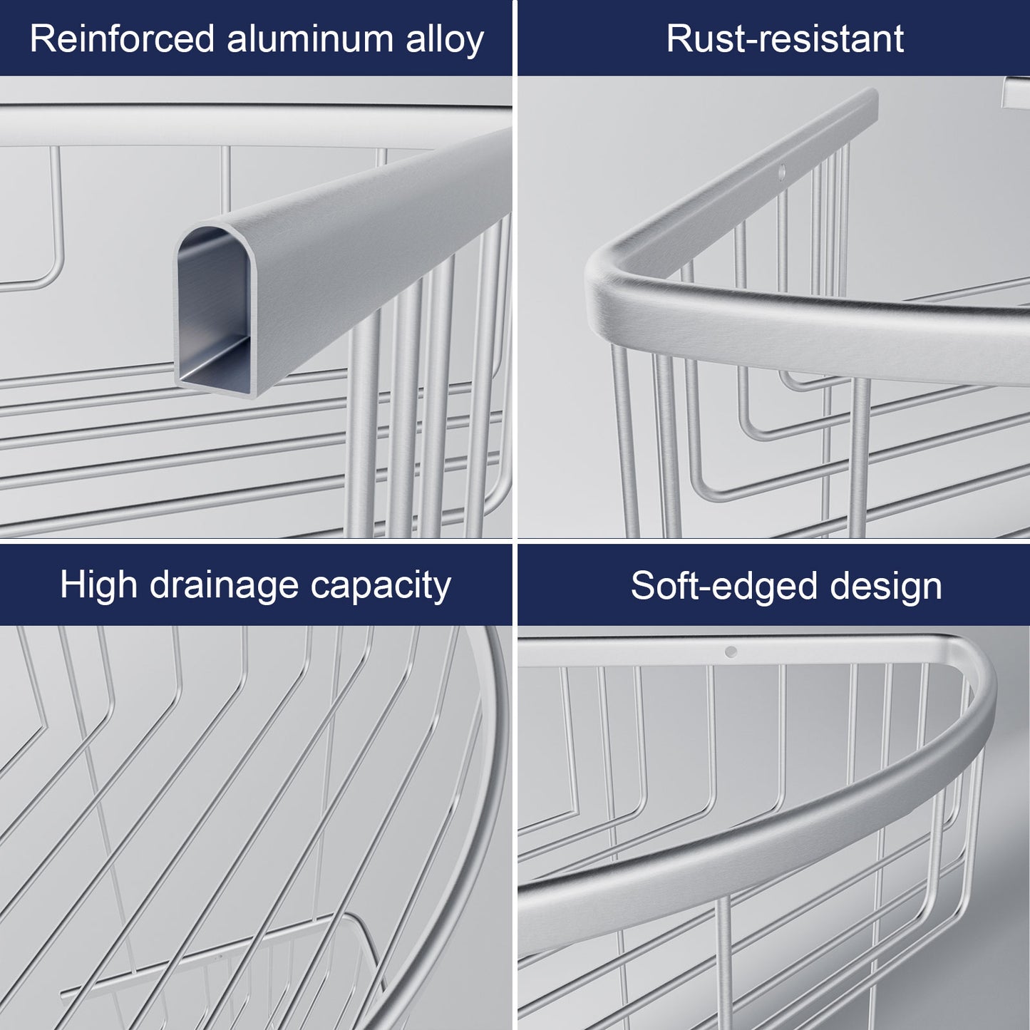 ALAULM Aluminum Alloy Wall-Mounted Shower Corner Rack Triangular Storage Caddy for Bathroom,Matte Silver