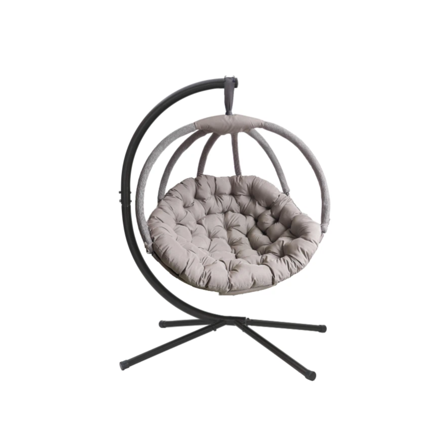 ALAULM Foldable Egg Chair with Stand, 485LBS Capacity Textilene Hammock Swing Chair for Outdoor & Indoor, Patio Hanging Chair with Strong Frame & UV Resistant Cushion for Balcony, Bedroom, Cream/D1