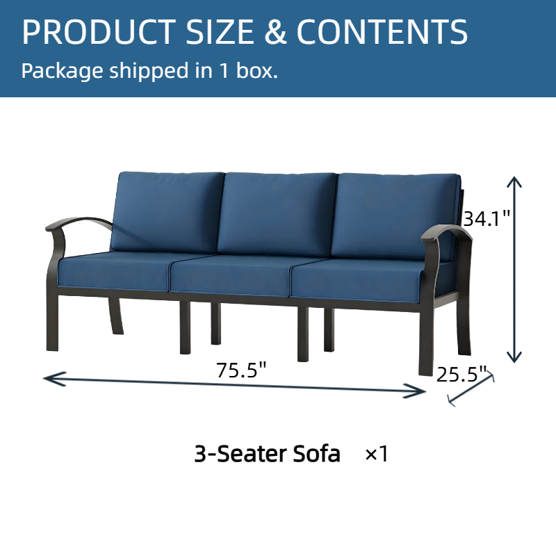 ALAULM Aluminum 3-Seat Patio Furniture Set, Outdoor Patio Conversation Set with 5.1" Cushions for Patio Backyard Poolside