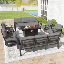 Load image into Gallery viewer, Kullavik Aluminum Patio Furniture Set,8 Pieces 10 Seat Metal Outdoor Furniture Conversation Set w/45 Propane Gas Fire Pit&amp;Swivels
