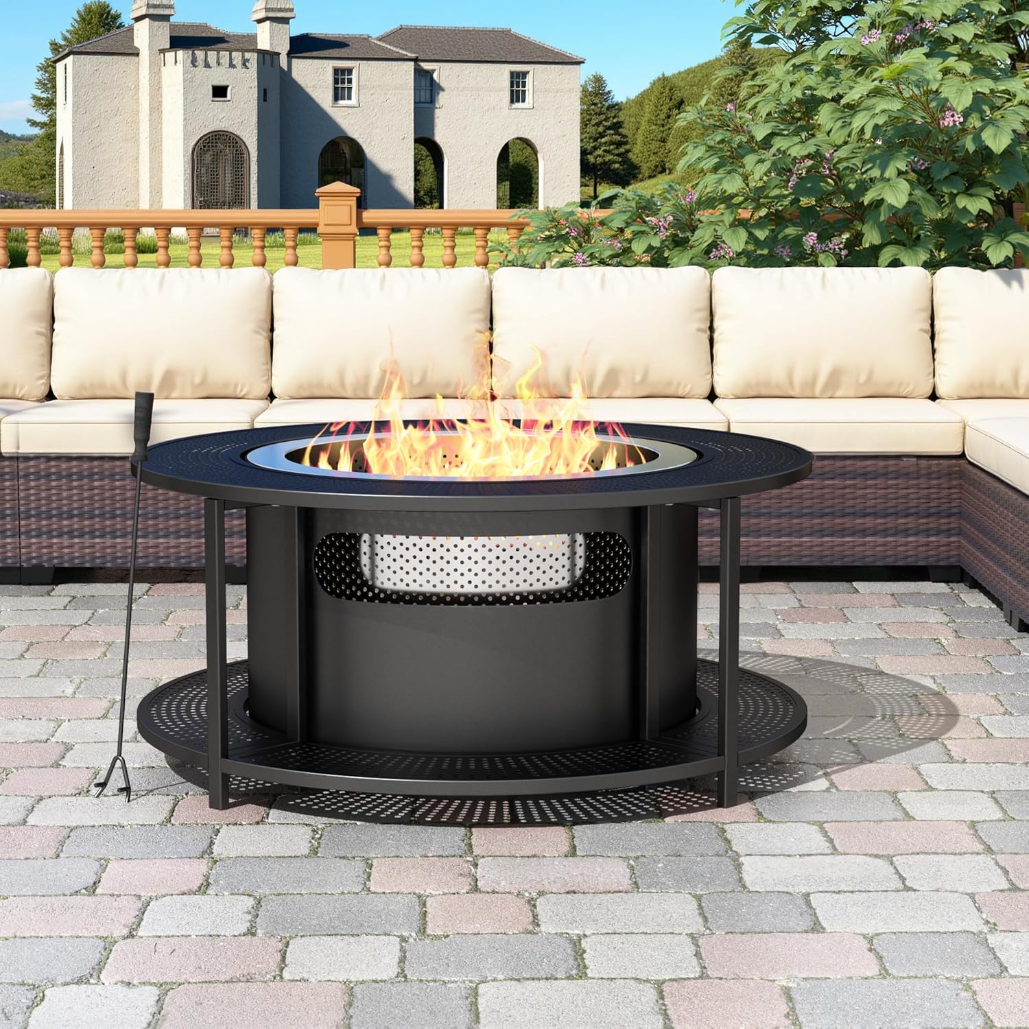 ALAULM 25 Inch Smokeless Fire Pit Tabletop, Stainless Steel Wood
