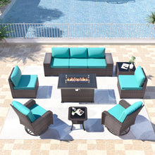 Load image into Gallery viewer, Kullavik 10PCS Outdoor Patio Furniture Set,PE Wicker Rattan Sectional Sofa Patio Conversation Sets with 43&quot; 55000BTU Gas Propane Fire Pit Table,Swivel Rocking Chairs Set
