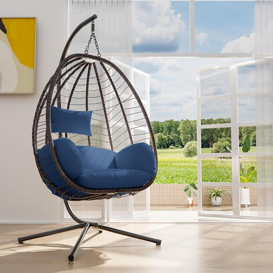 ALAULM Hanging Swing Egg Chair with Bracket Swing Cushion, Navy