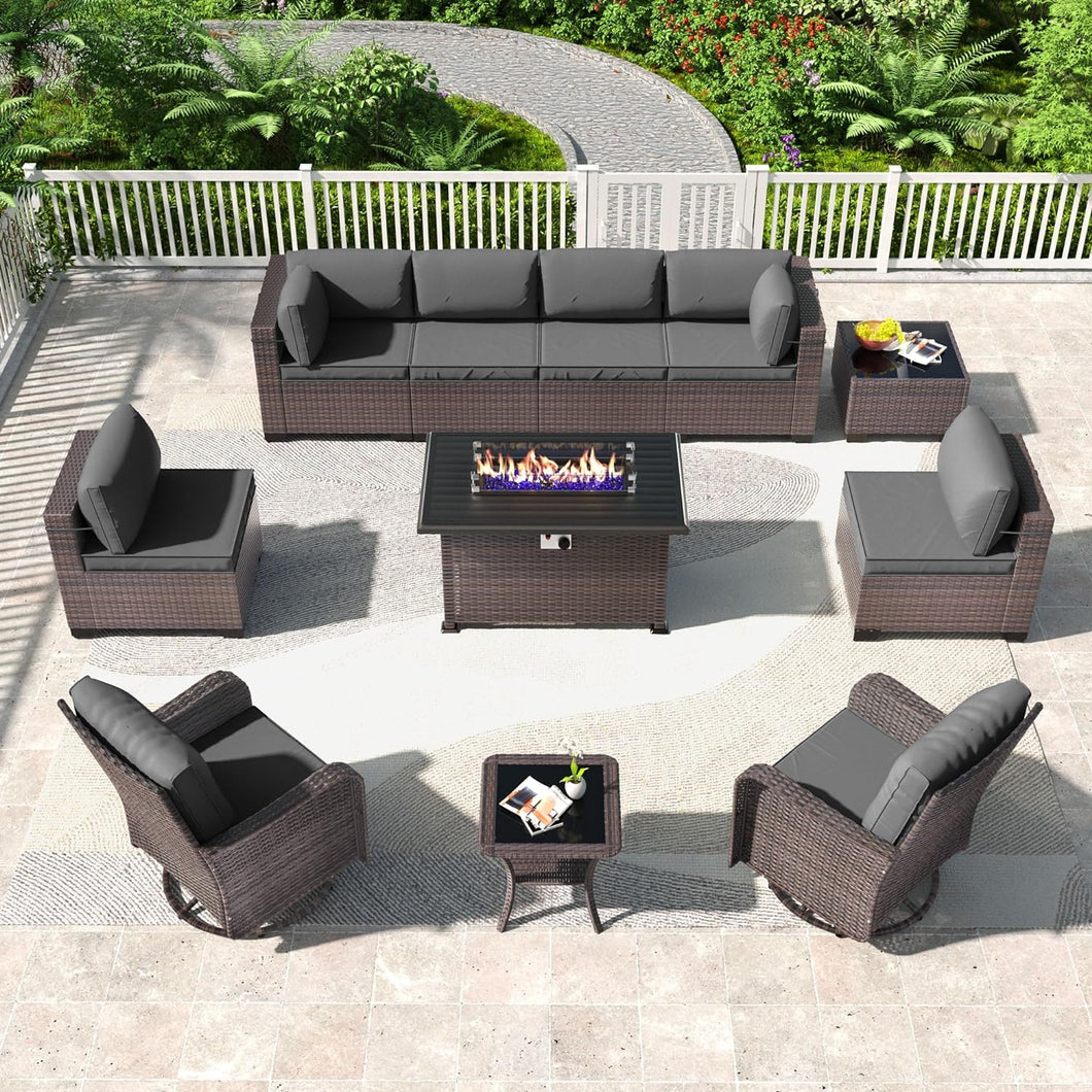 Kullavik 11PCS Outdoor Patio Furniture Set,PE Wicker Rattan Sectional Sofa Patio Conversation Sets with 43
