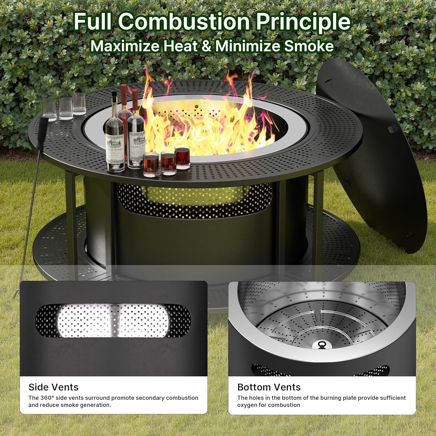 ALAULM 25 Inch Smokeless Fire Pit Tabletop, Stainless Steel Wood
